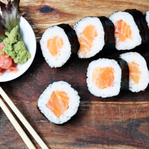 Raw Salmon Sushi available online and instore at The Bagel Co Rose Bay