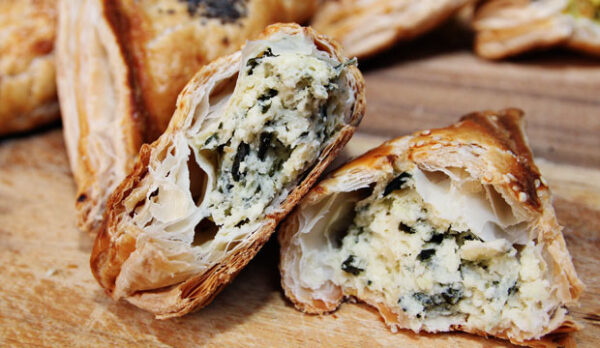 Baked filled Cheese n’ Spinach Bourekas – pastries made of a flaky dough and filled with a variety of savory fillings, including cheese &spinach, vege and potato. They are great as appetizers, alongside a meal, or as a portable snack in their own right.