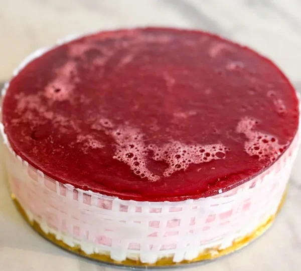 Raspberry Mousse cake from our Catering Menu at The Bagel Co, Rose Bay